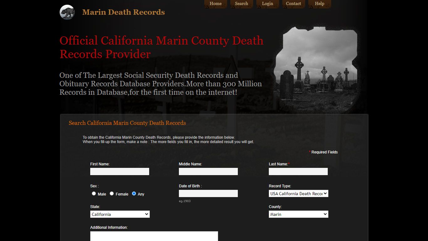 Public Records of Marin County. California State Death Records