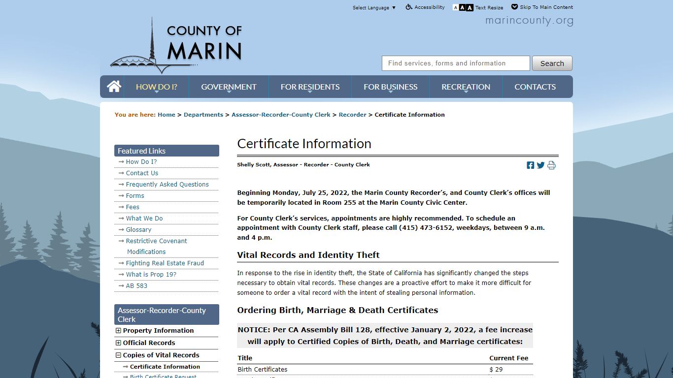 Certificate Information - Recorder - County of Marin