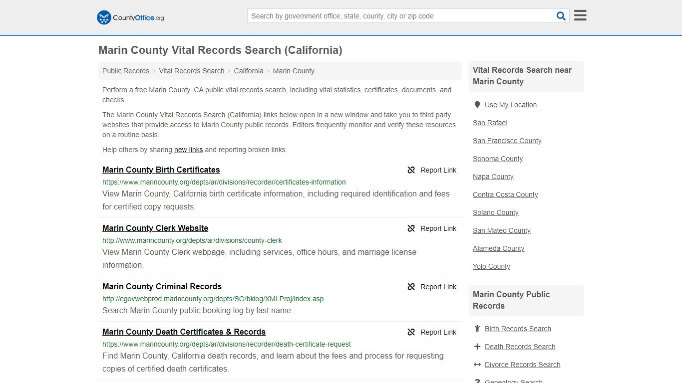 Vital Records Search - Marin County, CA (Birth, Death ...